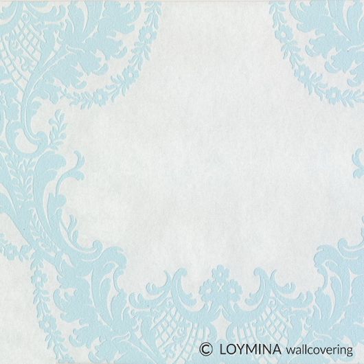 Флизелиновые обои "Boudoir" производства Loymina, арт.GT1 006, с классическим рисунком дамаска-медальона в голубых оттенках, выбрать на сайте Одизайн, бесплатная доставка